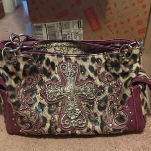 Leopard Print and Purple Women's Bag